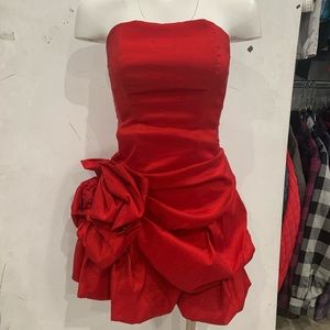 Red strapless party prom bridesmaid dress,